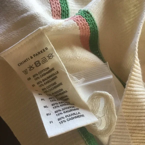 Chinti & Parker beige sweater with pink green trim Sz S - Picture 5 of 5